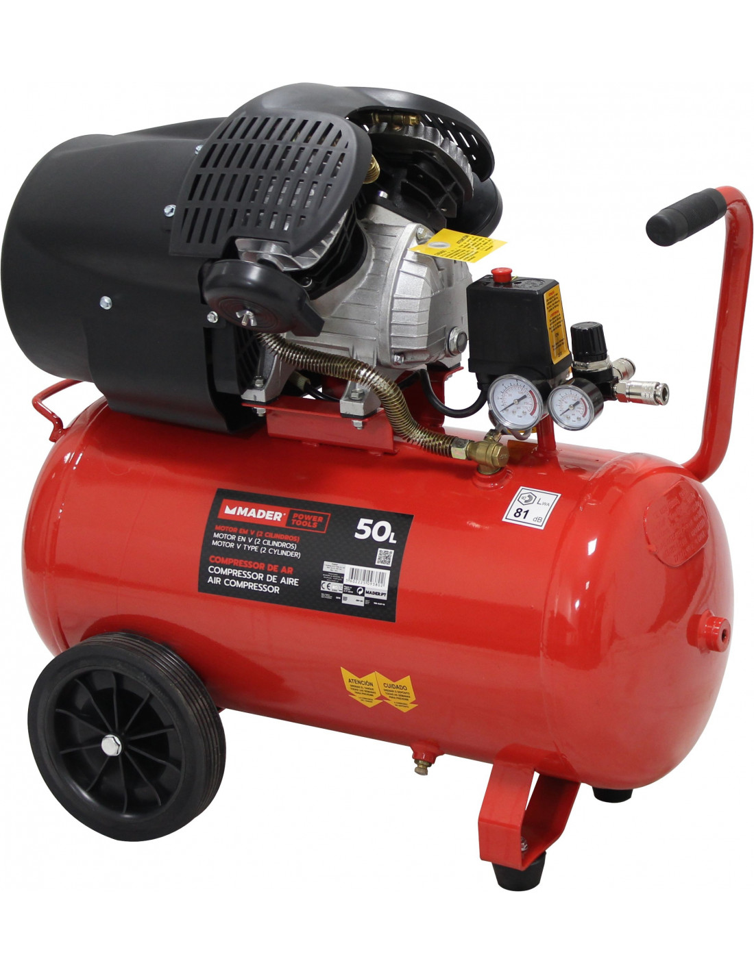 Compressor De Ar Monobloco, 50L, 2HP, Cabeça Dupla- MADER® | Power